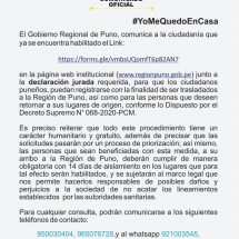GOBIERNO REGIONAL PUNO HABILITÓ REGISTRO PARA TRASLADOS HUMANITARIOS