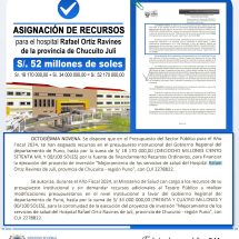 Nota de Prensa <hr> CON 52 MILLONES DE SOLES SE EJECUTARÁ EL HOSPITAL RAFAEL ORTIZ RAVINES DE JULI